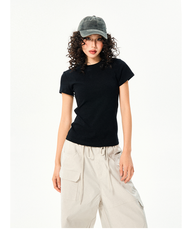 Women’s Vintage Slim Fit Crop Top - Basic Versatile Solid Color Short Sleeve T-Shirt for Summer Casual Style Women’s Vintage Slim Fit Crop Top - Basic Versatile Solid Color Short Sleeve T-Shirt for Summer Casual Style