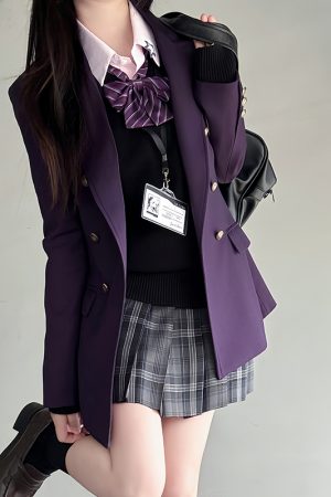 Women's Waist-Defined Pudding Bear JK Uniform Set Jacket - Small Size, Trendy 2025 Style, Perfect for Y2K and Korean Fashion