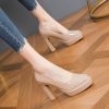 Women's Waterproof Platform Chunky Heel High Heels - Versatile Nude Flats for Professional Work - 2025 Spring Style
