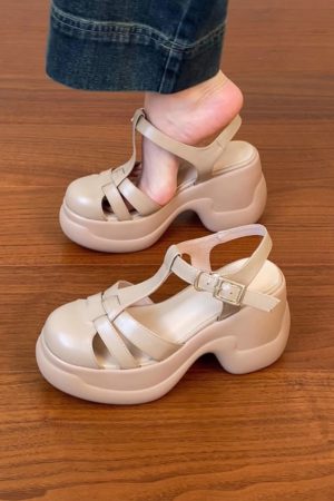 Women's Waterproof Platform High Heel Roman Sandals - Thick-Soled Round Toe Pig Cage Design for Summer 2025