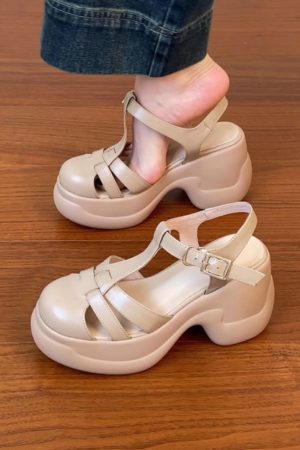 Women's Waterproof Platform High Heel Roman Sandals - Thick-Soled Round Toe Pig Cage Design for Summer 2025