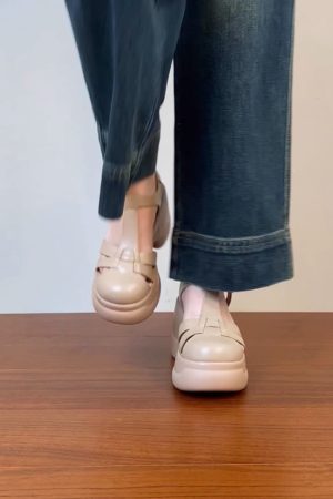 Women's Waterproof Platform High Heel Roman Sandals - Thick-Soled Round Toe Pig Cage Design for Summer 2025