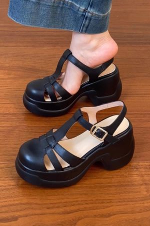 Women's Waterproof Platform High Heel Roman Sandals - Thick-Soled Round Toe Pig Cage Design for Summer 2025