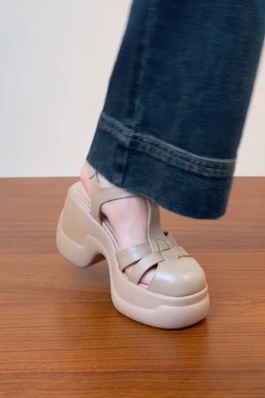 Women's Waterproof Platform High Heel Roman Sandals - Thick-Soled Round Toe Pig Cage Design for Summer 2025