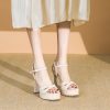 Women’s Waterproof Platform One-Strap Sandals, Chunky Heel 10CM, Versatile Summer Square-Toe High Heels for Petite Models