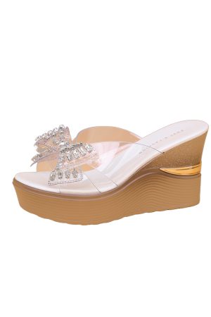 Women's Wedge Sandals with Bowknot Rhinestone, Waterproof Platform High Heels, Thick-Soled Summer Outdoor Footwear 2025
