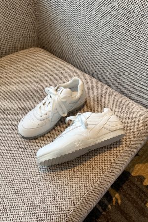 Women's White Genuine Leather Sneakers - Retro 2025 Training Shoes, Lightweight Thick Sole, Non-Slip Casual Sports Footwear