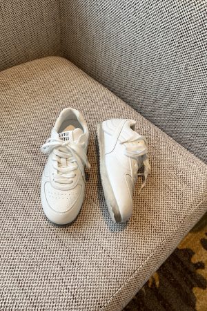 Women's White Genuine Leather Sneakers - Retro 2025 Training Shoes, Lightweight Thick Sole, Non-Slip Casual Sports Footwear