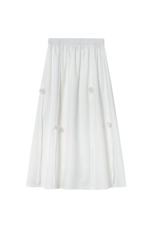 Women's White Half-Length A-Line Skirt with 3D Rose Flower Decoration - Summer 2025 Trendy Floral Style