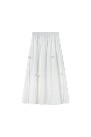 Women's White Half-Length A-Line Skirt with 3D Rose Flower Decoration - Summer 2025 Trendy Floral Style