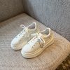 Women's White Lace-Up Platform Sneakers - 2025 New Style Thick-Soled Genuine Leather Casual Sports Shoes