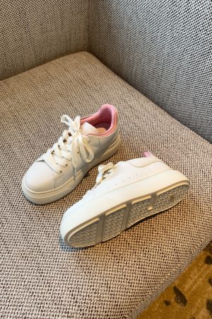 Women's White Lace-Up Sneakers - Comfortable Thick-Soled Genuine Leather Casual Footwear for Spring 2025 - Versatile Student Style