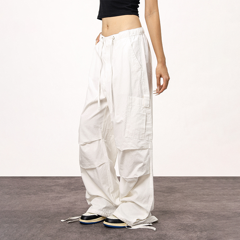 Women's White Loose Casual Paratrooper Pants - Unisex Wide-Leg Straight Trousers - Y2K Inspired Fashion Women's White Loose Casual Paratrooper Pants - Unisex Wide-Leg Straight Trousers - Y2K Inspired Fashion