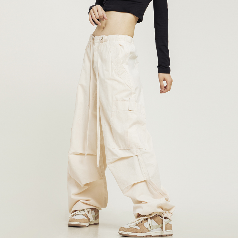 Women's White Loose Casual Paratrooper Pants - Unisex Wide-Leg Straight Trousers - Y2K Inspired Fashion Women's White Loose Casual Paratrooper Pants - Unisex Wide-Leg Straight Trousers - Y2K Inspired Fashion