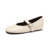 Women's White Mary Jane Shoes with Rivets, Soft Bottom Summer Flats, Hidden Height, Large Size 41-42, Stylish Comfort