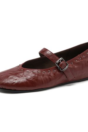 Women's White Mary Jane Shoes with Rivets, Soft Bottom Summer Flats, Hidden Height, Large Size 41-42, Stylish Comfort