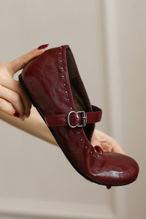 Women's White Mary Jane Shoes with Rivets, Soft Bottom Summer Flats, Hidden Height, Large Size 41-42, Stylish Comfort