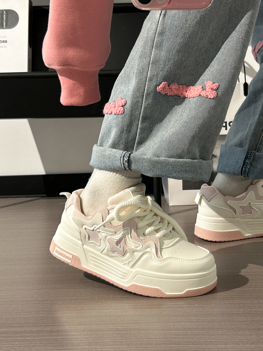 Women's White Thick-Soled Sneakers - Breathable Casual Skate Shoes for Spring Summer - Versatile Niche Fashion Footwear Women's White Thick-Soled Sneakers - Breathable Casual Skate Shoes for Spring Summer - Versatile Niche Fashion Footwear