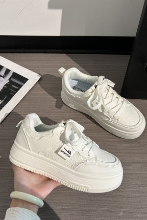 Women's White Thick-Soled Sneakers - Breathable Soft Sole Casual Shoes for Summer - Niche Design Korean Style Fashion Footwear