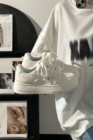 Women's White Thick-Soled Sneakers - Breathable Soft Sole Casual Shoes for Summer - Niche Design Korean Style Fashion Footwear