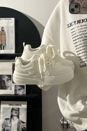 Women's White Thick-Soled Sneakers - Breathable Summer Board Shoes, Versatile Niche Design for Everyday Wear