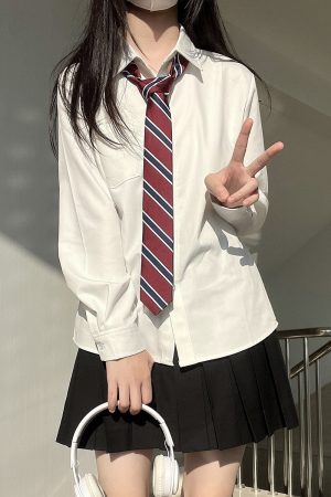 Women's Wrinkle-Resistant JK Shirt Set - Long Sleeve & Short Sleeve Basic Uniform, College Style Spring & Autumn White Top