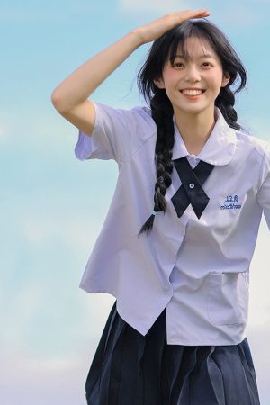 Women's Wrinkle-Resistant JK Shirt Set - Long Sleeve & Short Sleeve Basic Uniform, College Style Spring & Autumn White Top