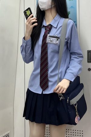 Women's Wrinkle-Resistant JK Shirt Set - Long Sleeve & Short Sleeve Basic Uniform, College Style Spring & Autumn White Top