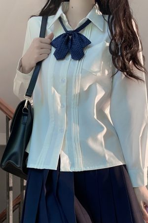 Women's Wrinkle-Resistant JK Shirt Set - Long Sleeve & Short Sleeve Basic Uniform, College Style Spring & Autumn White Top