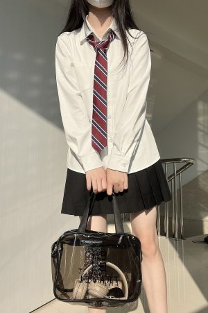 Women's Wrinkle-Resistant JK Shirt Set - Long Sleeve & Short Sleeve Basic Uniform, College Style Spring & Autumn White Top