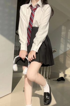 Women's Wrinkle-Resistant JK Shirt Set - Long Sleeve & Short Sleeve Basic Uniform, College Style Spring & Autumn White Top