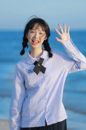 Women's Wrinkle-Resistant JK Shirt Set - Long Sleeve & Short Sleeve Basic Uniform, College Style Spring & Autumn White Top