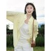 Women's Yellow Striped Shirt with Dog Embroidery, Loose Summer Jacket, American Style, Sun Protection, Trendy Dopamine Top