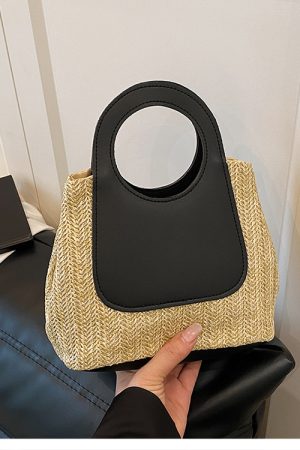 Woven Bucket Bag for Women - Handheld Tote for Work, Classes, and Vacations - Stylish Multi-Use Lunch Box Carrier