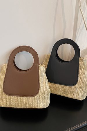 Woven Bucket Bag for Women - Handheld Tote for Work, Classes, and Vacations - Stylish Multi-Use Lunch Box Carrier