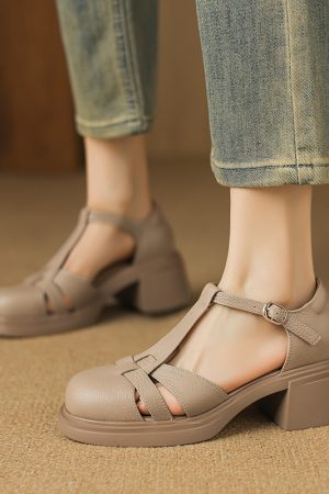 Woven Hollow Chunky Heeled Open-Toe Sandals for Women - 2025 Summer Pig Cage Style, Trendy Sheepskin High Heels