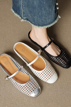 Woven Hollow Out Square Toe Genuine Leather Slippers for Women - 2025 Outdoor Style, Height Increasing Closed Toe Half Slippers