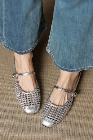 Woven Hollow Out Square Toe Genuine Leather Slippers for Women - 2025 Outdoor Style, Height Increasing Closed Toe Half Slippers