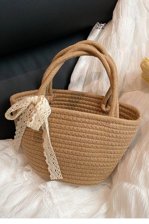 Woven Pastoral Style Tote Bag for Women - Versatile Beach & Vacation Straw Storage Bag