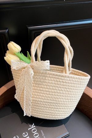 Woven Pastoral Style Tote Bag for Women - Versatile Beach & Vacation Straw Storage Bag