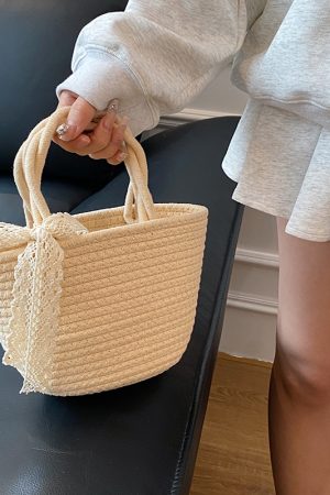 Woven Pastoral Style Tote Bag for Women - Versatile Beach & Vacation Straw Storage Bag