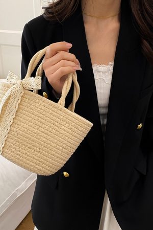 Woven Pastoral Style Tote Bag for Women - Versatile Beach & Vacation Straw Storage Bag