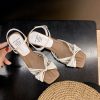 Woven Sheepskin Sandals for Women - Vintage Open-Toe Roman Shoes with Chunky Heel, One-Strap High Heels for Summer Outdoor Style