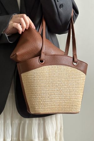 Woven Shoulder Bag for Women - French Retro Vegetable Basket, Casual Beach Vacation Style, Versatile Fashion Accessory