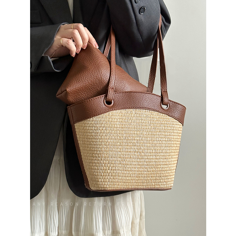 Woven Shoulder Bag for Women - French Retro Vegetable Basket, Casual Beach Vacation Style, Versatile Fashion Accessory Woven Shoulder Bag for Women - French Retro Vegetable Basket, Casual Beach Vacation Style, Versatile Fashion Accessory