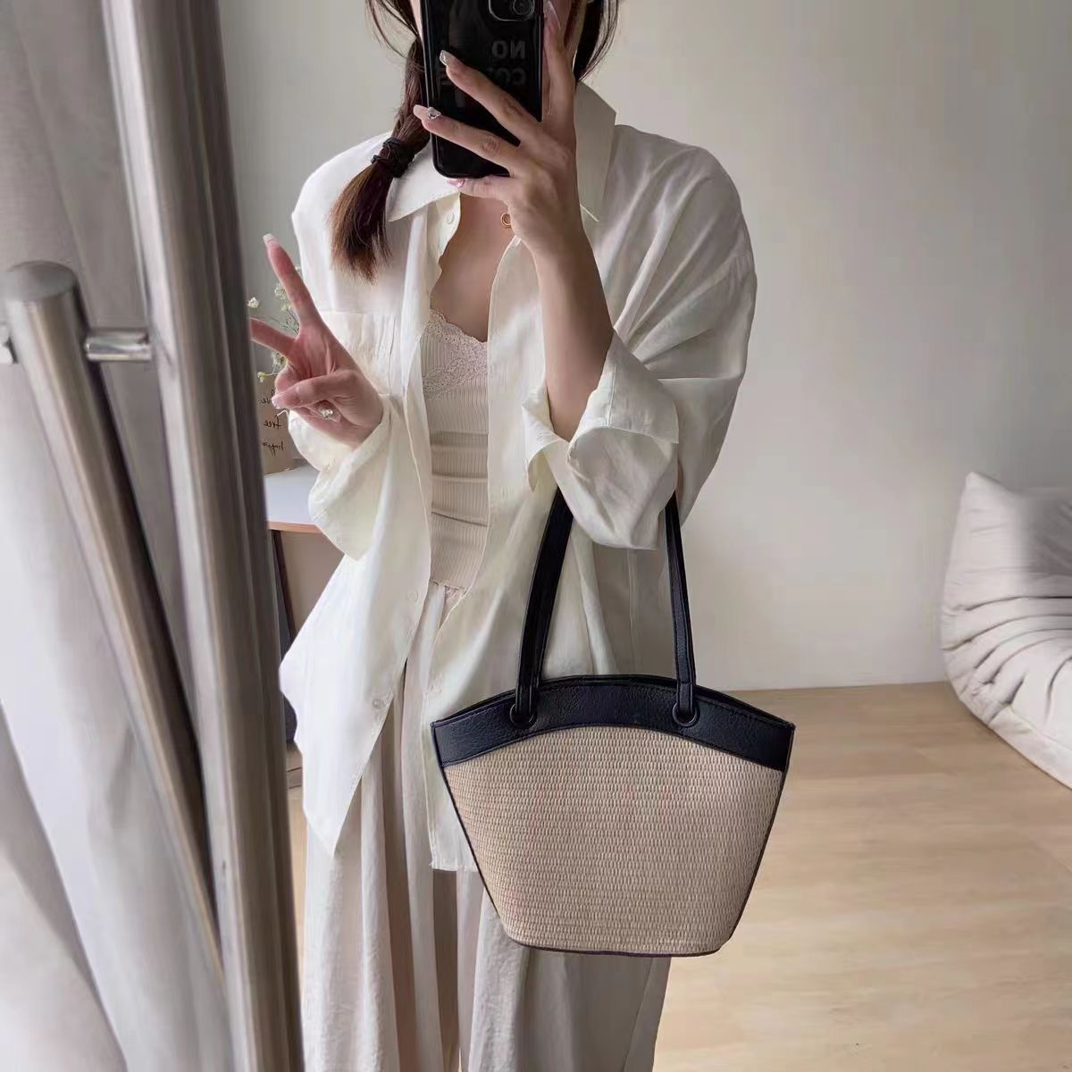 Woven Shoulder Bag for Women - French Retro Vegetable Basket, Casual Beach Vacation Style, Versatile Fashion Accessory Woven Shoulder Bag for Women - French Retro Vegetable Basket, Casual Beach Vacation Style, Versatile Fashion Accessory