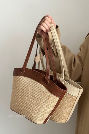 Woven Shoulder Bag for Women - French Retro Vegetable Basket, Casual Beach Vacation Style, Versatile Fashion Accessory