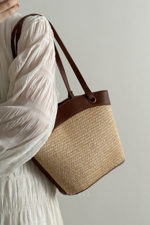 Woven Shoulder Bag for Women - French Retro Vegetable Basket, Casual Beach Vacation Style, Versatile Fashion Accessory