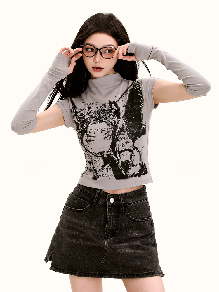 Y2K American Retro Short Sleeve T-Shirt - Sweet and Spicy Anime Slim Fit Top for Summer Outfits Y2K American Retro Short Sleeve T-Shirt - Sweet and Spicy Anime Slim Fit Top for Summer Outfits