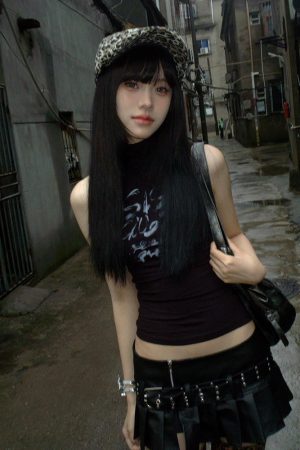 Y2K American-Style Half-High Collar Sleeveless T-Shirt Vest for Women - Trendy Slim-Fit Summer Top